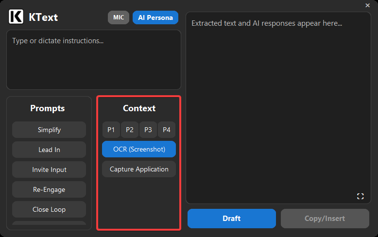 Context selection buttons
