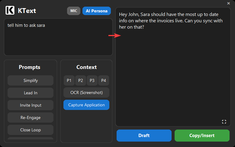 Intent-first flow — type or dictate rough intent