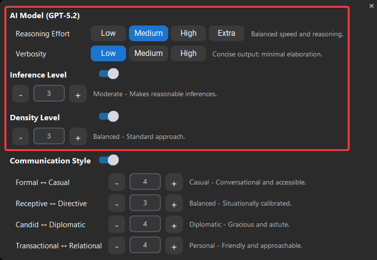 AI Persona window overview